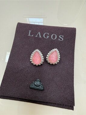 LAGOS Maya Rhodochrosite Teardrop Caviar-Beaded Earrings